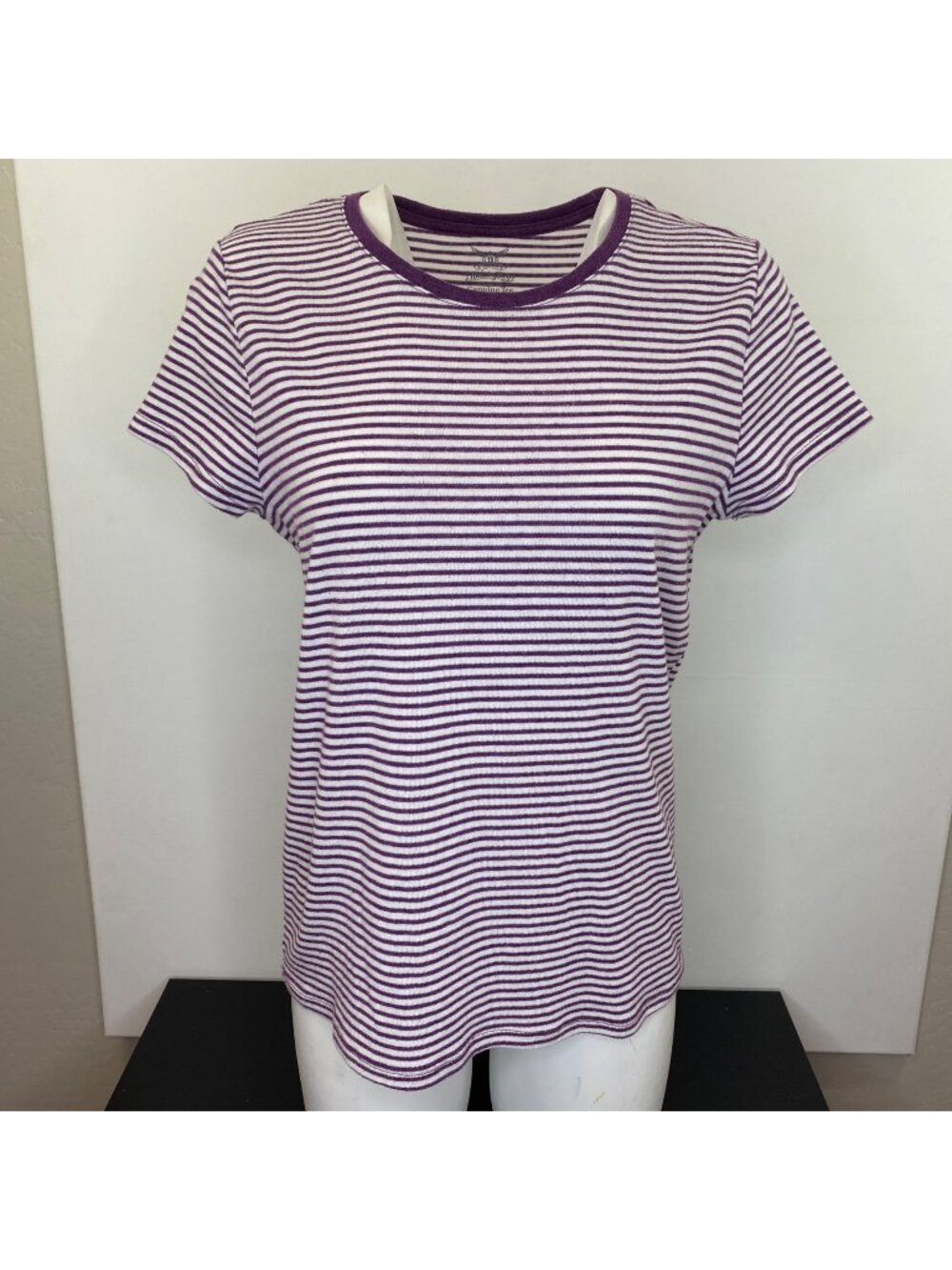 Faded Glory Womens Purple White Striped T-Shirt Size 16-18 XL